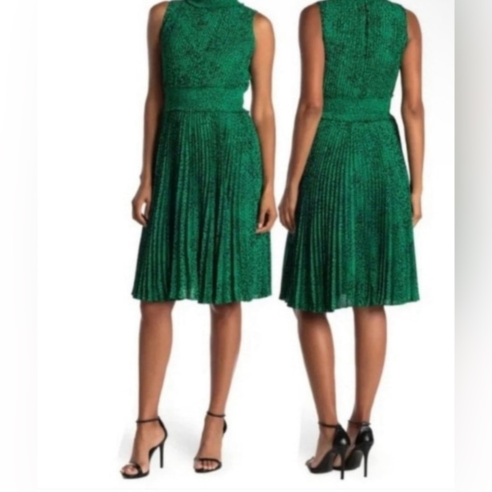 Nanette Lepore green Leopard Animal Print Smocked Neck Sleeveless Midi Dress